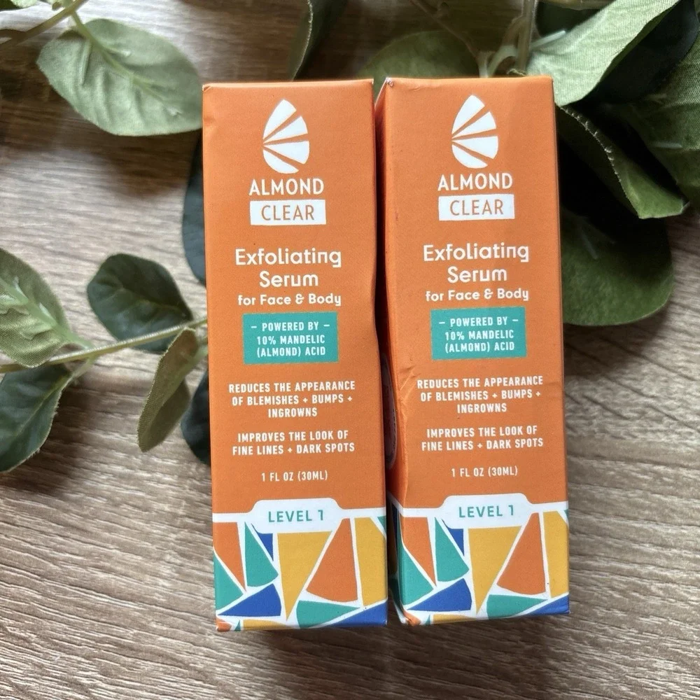 LOT OF 2 ALMOND CLEAR Exfoliating Serum for Face & Body Level 1- 1oz. New